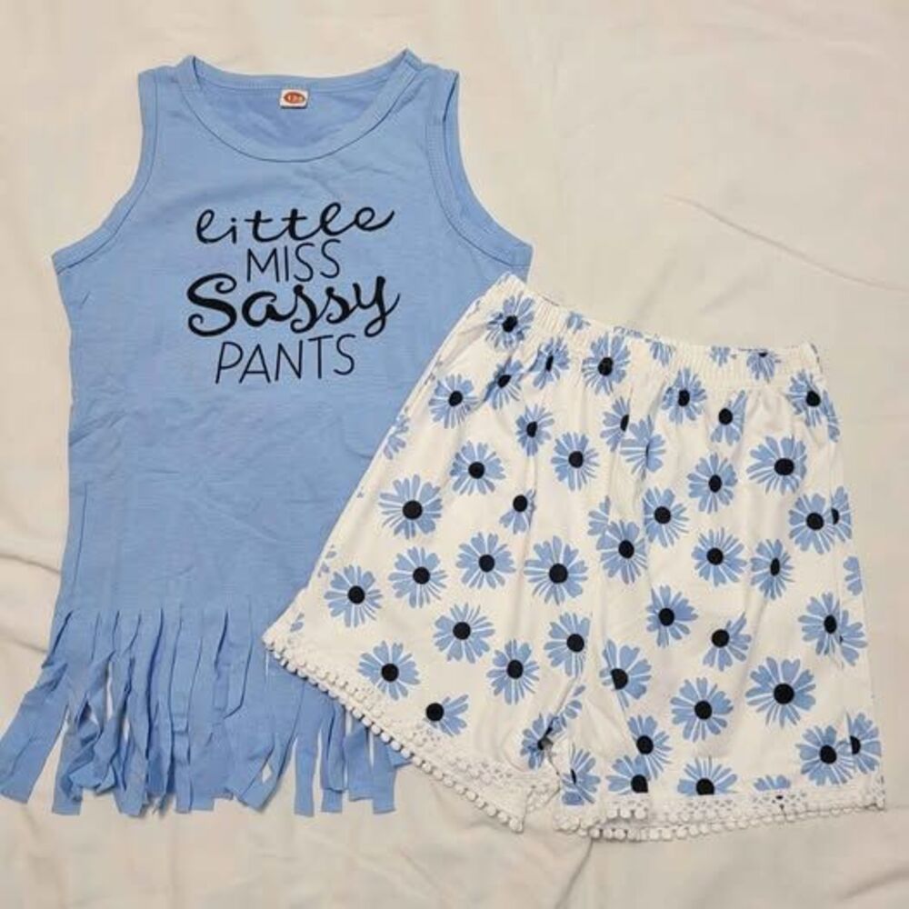 NEW 5/6 Girls 2 pc tank & shorts set Little Miss Sassy Pants Sunner Floral Beach